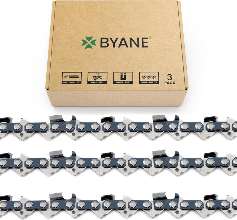 Byane 20 Inch Chainsaw Chain, .325" Pitch, .058'' Gauge, 76 Drive Links for Blue Max 53543, 8901, 8902(3 chains) - Image 1